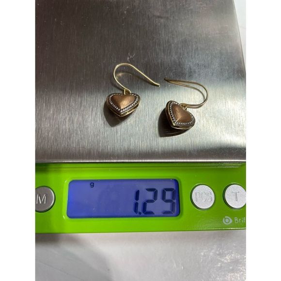 SOLD!! 14k tri tone gold heart dangle earrings - Picture 5 of 7